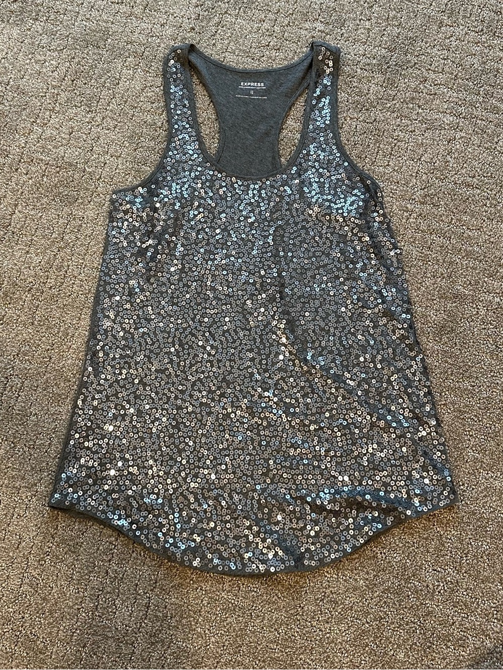 Express Vintage Silver Sequin Racerback Tank (going out top!)